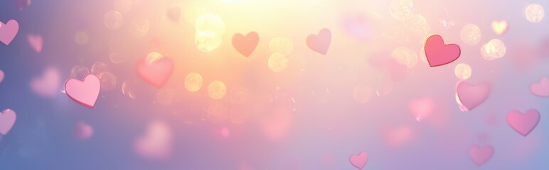 Soft pastel gradient background with scattered fluffy hearts and a glowing center, designed for Saint Valentines Day and 8 March International Womens Day
