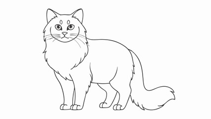 Long-haired cat standing in profile view. Elegant Norwegian Forest Cat features with flowing fur. Cartoonish style depiction. Concept of: pet grooming, breed showcase, animal art.