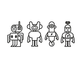 robot character icons set line vector illustration
