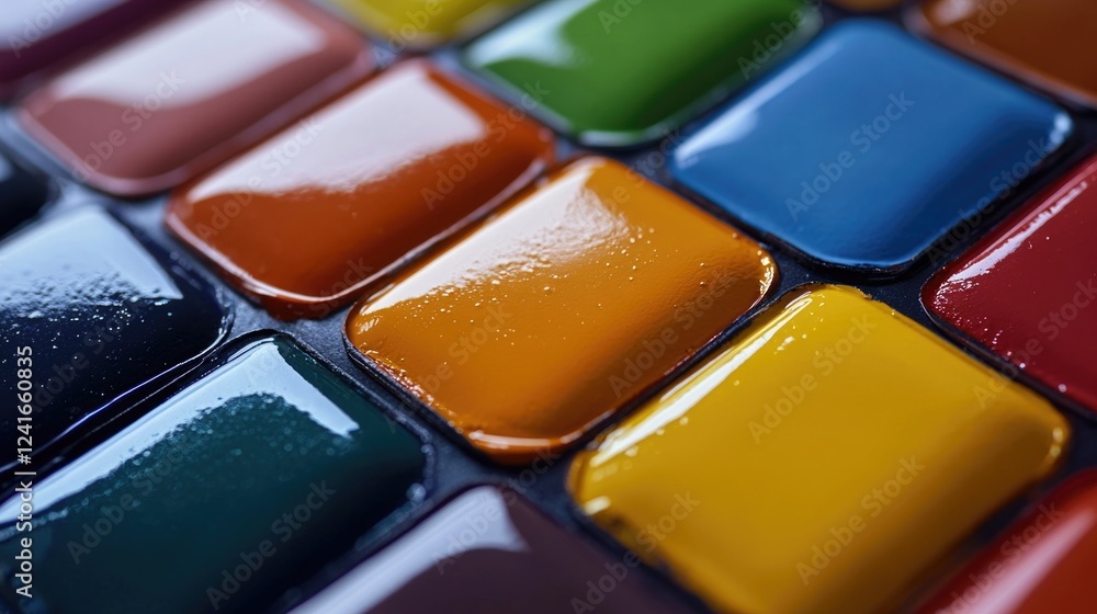 Poster a collection of colorful paints on a surface, ideal for use in art or design projects