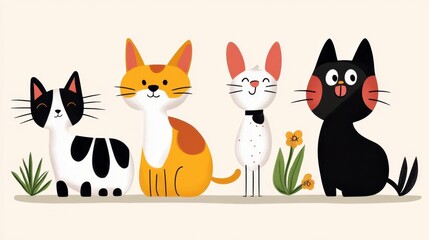 Obraz premium Charming Cartoon Cats and Kittens in a Whimsical Design