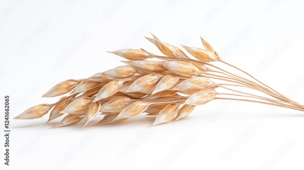 Poster close-up of wheat stalks arranged in a bundle on a plain white surface