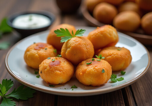 aloo paroka plate potato pakora selective