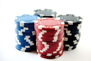 A stack of poker chips piled high, suitable for financial or gaming-themed uses