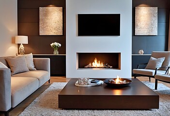 Living room with modern fireplace - IA
