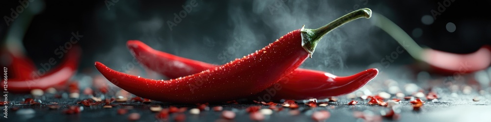 Poster two red peppers sit on a table