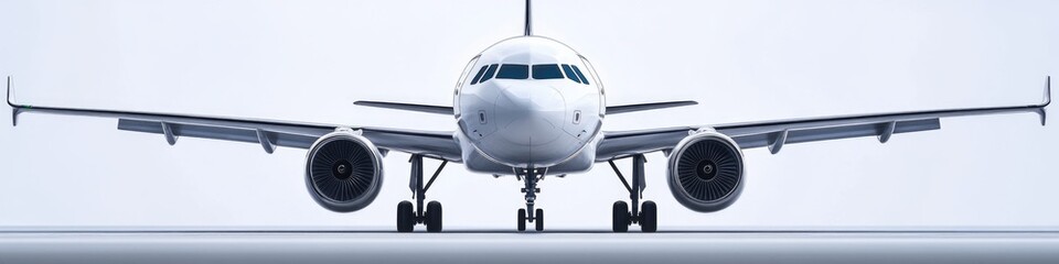 Obraz premium A large commercial airliner parked on the runway, ready for takeoff or landing