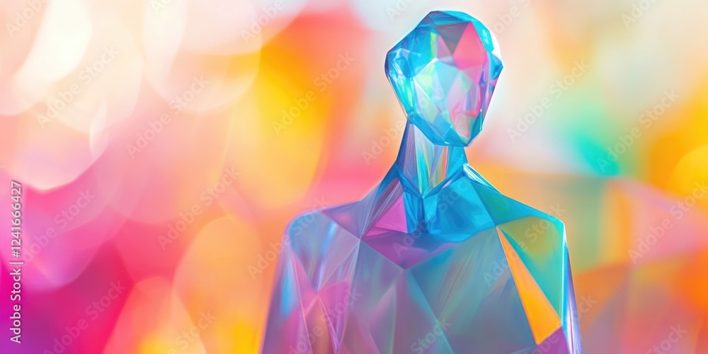 Poster a figurative sculpture of a man set against a vibrant and colorful background