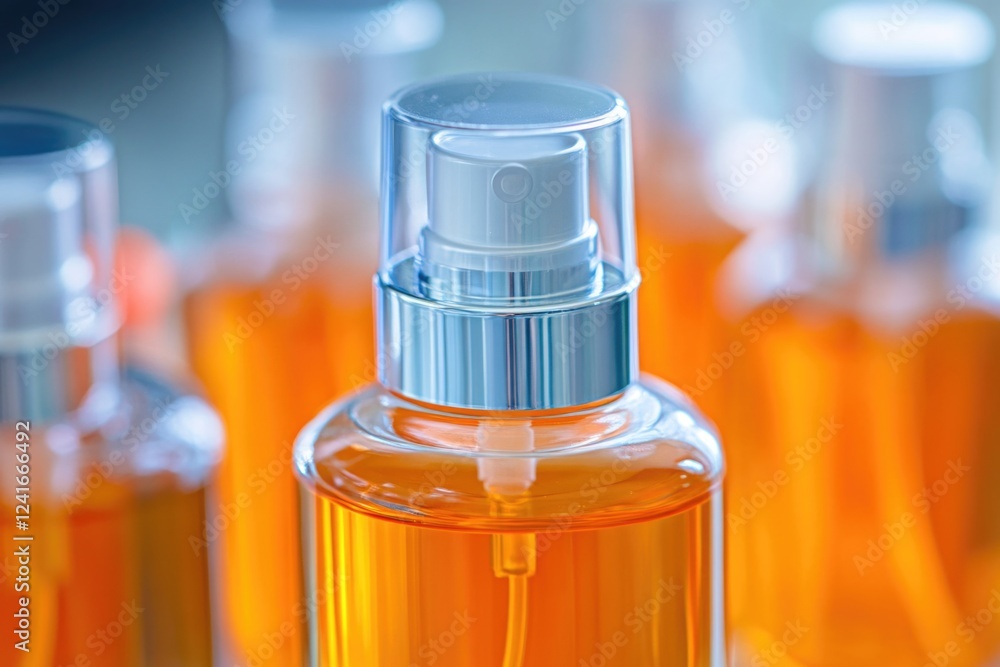 Poster a close-up view of a bottle containing a clear liquid