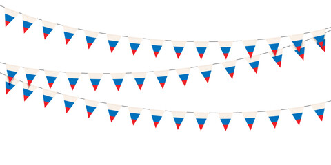 Triangle Russian celebration bunting flags on white background. Vector illustration.