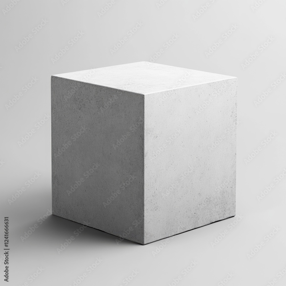 Poster A single white concrete cube sitting on a plain surface, perfect for representing simplicity and minimalism