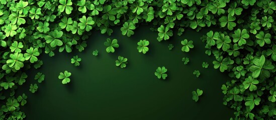 Ultra-modern mockup background with space for text for Saint Patricks Day, designed with a fresh mossy green gradient, Celtic patterns, and floating shamrock petals