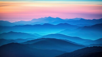 Serene Mountain Landscape at Sunrise with Soft Color Gradients