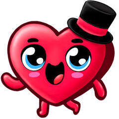 Happy Heart with Top Hat, Adorable Love Cartoon Character