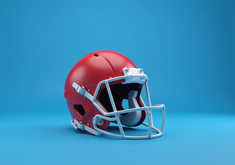 Fototapeta premium blue background red football helmet standing upright perfectly centered