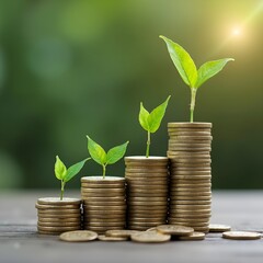green plant growing from coins