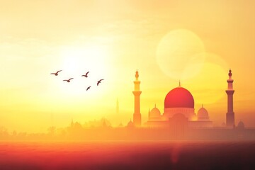Obraz premium Majestic Mosque at Sunrise: A Glimpse into Faith and Beauty