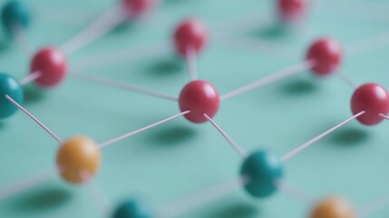 Colorful spheres network, connection, pastel background