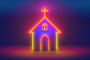 Naklejka premium Church neon icon. Elements of Religion set. Simple icon for websites, web design, mobile app, info graphics on bright gradient background