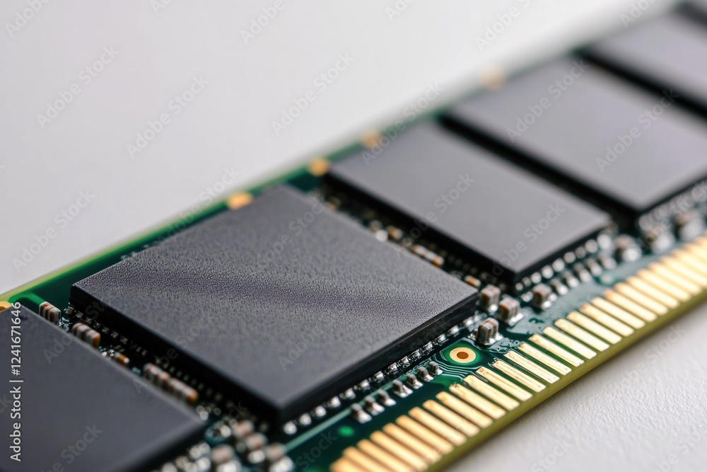 Poster a high-resolution image of a computer memory chip, great for technology and electronics-related proj