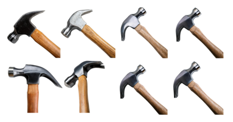 Collection of Various Hammer Designs for Construction and DIY Projects, isolated on transparent background