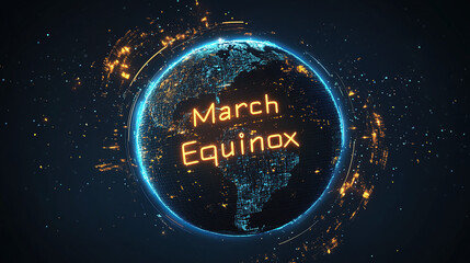 Naklejka premium Digital Earth with March Equinox Theme