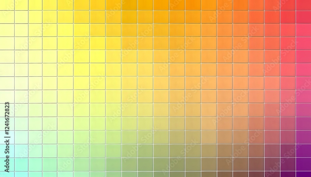 Poster vibrant gradient mesh background transitioning from yellow through orange to purple with geometric g