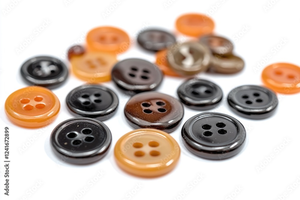 Poster a collection of variously colored buttons arranged on a plain white background