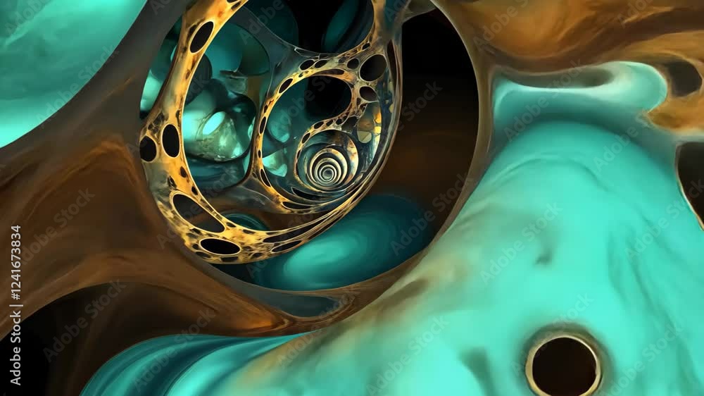 Poster Artistic abstraction exploring the fourth dimension with vibrant colors and intricate swirling patterns, immersing viewers in a captivating visual experience of depth and complexity