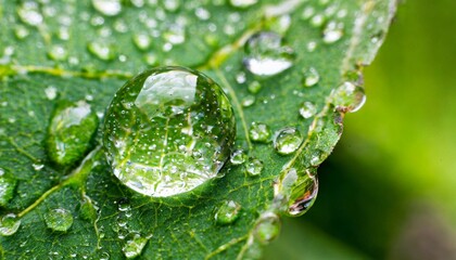 Close-up of a dewdrop on a fresh green leaf, macro photography style, ultra-HD