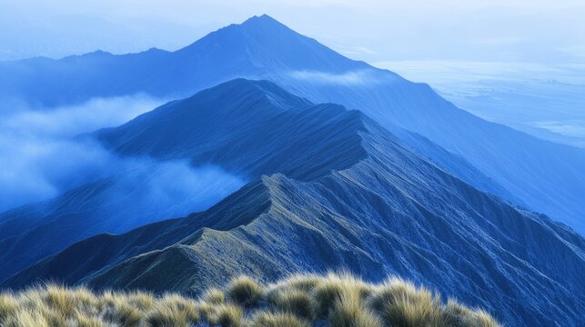 Mountain peaks and valleys, with some cloud coverage