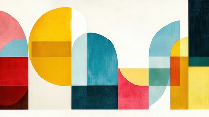   A painting featuring diverse hues and forms on a white backdrop, framed by a black border below the halfway point