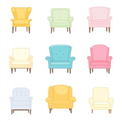 Nine Pastel Colored Armchairs in a Row
