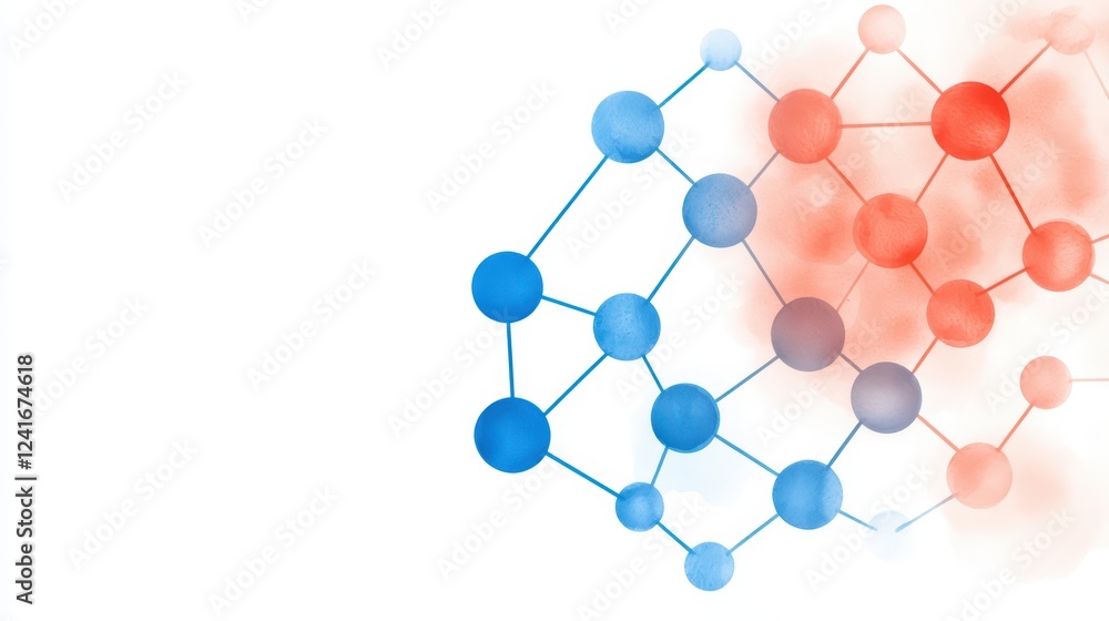 Poster abstract network visualization in blue and red tones with soft effects