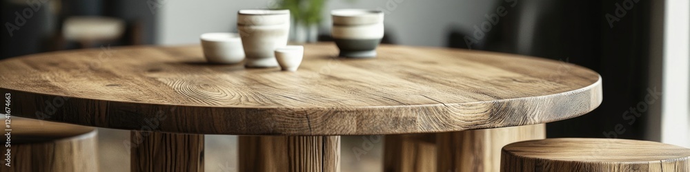 Poster a close-up shot of a table with a beautiful vase placed on top, ideal for use in editorial or commer