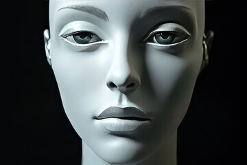 Futuristic rendering of a human face. Concept of artificial intelligence. 3D render.