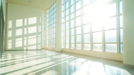 Fototapeta premium A large, empty room with a lot of windows