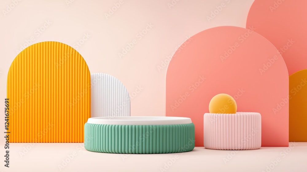 Poster minimalist modern display with colorful shapes and textures