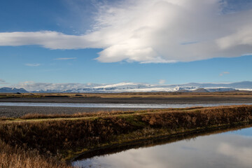 Obraz premium Landscape with a river, Kudafljot, Iceland