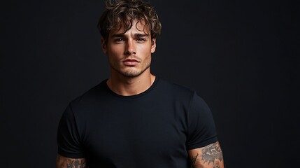 Fototapeta premium Man, portrait, serious, studio, black, background, fashion, model