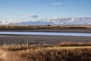 Obraz premium Landscape with a river, Kudafljot, Iceland