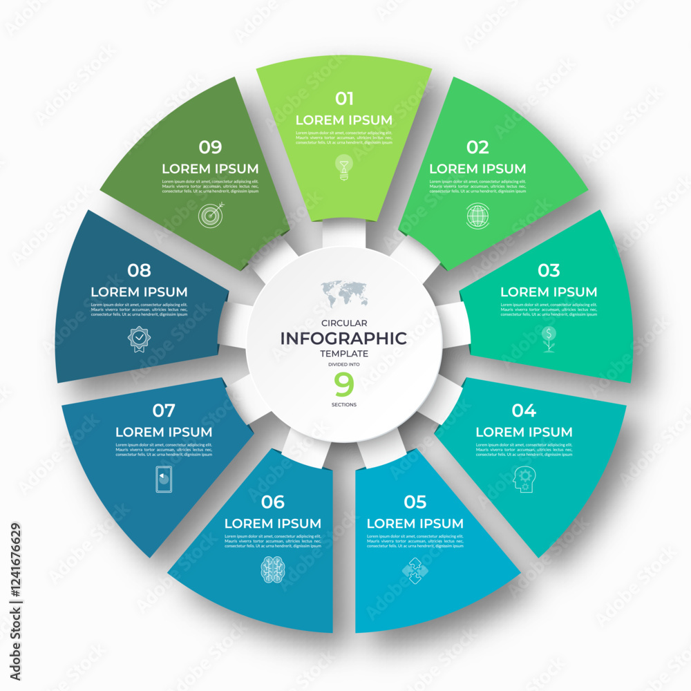 Canvas Prints vector infographic circular template divided into 9 sections, parts. cycle diagram with 9 options. 9