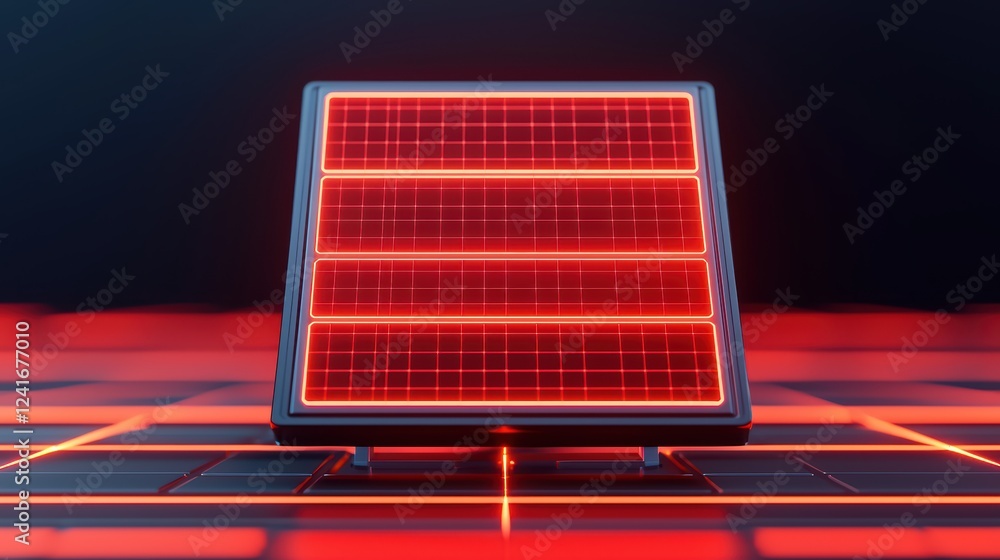 Poster futuristic solar panel display with red grid on dark background