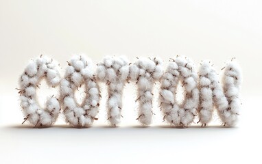 of the word COTTON shaped from fluffy white cotton fibers, isolated on white
