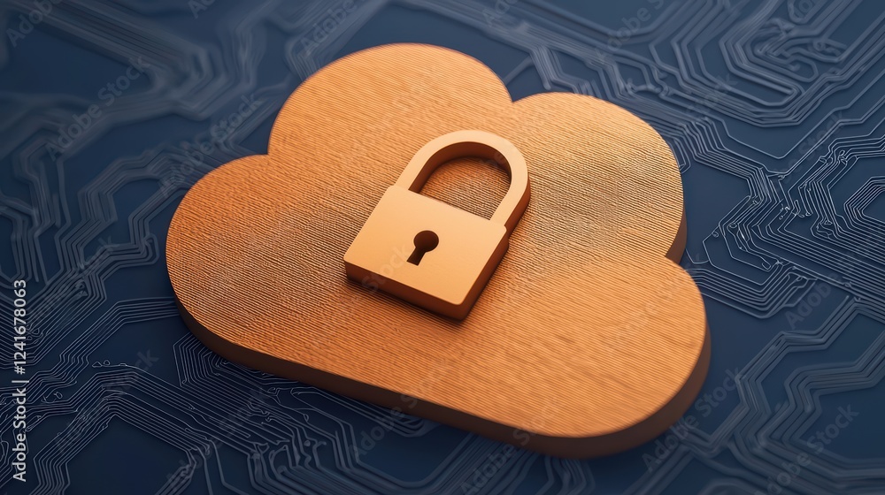 Poster secure cloud storage concept with padlock on technology background