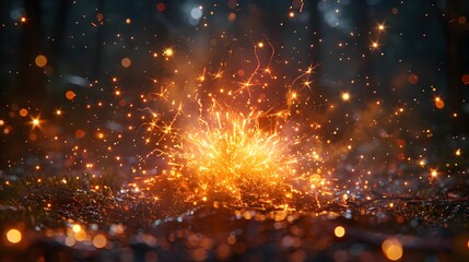 Vibrant Golden Sparks Illuminate Dramatic Night Sky