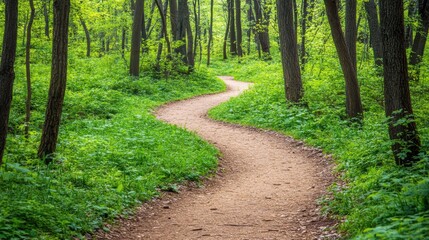 Fototapeta premium Serene Tree-Lined Pathway Through Lush Green Forest Landscape