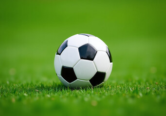 Obraz premium football ball sits alone green grass surrounded nothing open