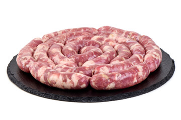 Raw Chopped Meat Sausages Isolated on White Background.