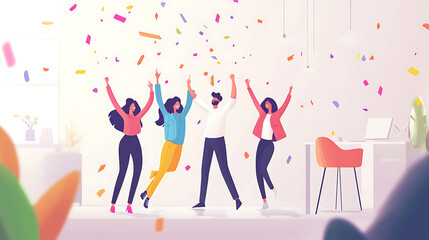 A group of people are celebrating with confetti